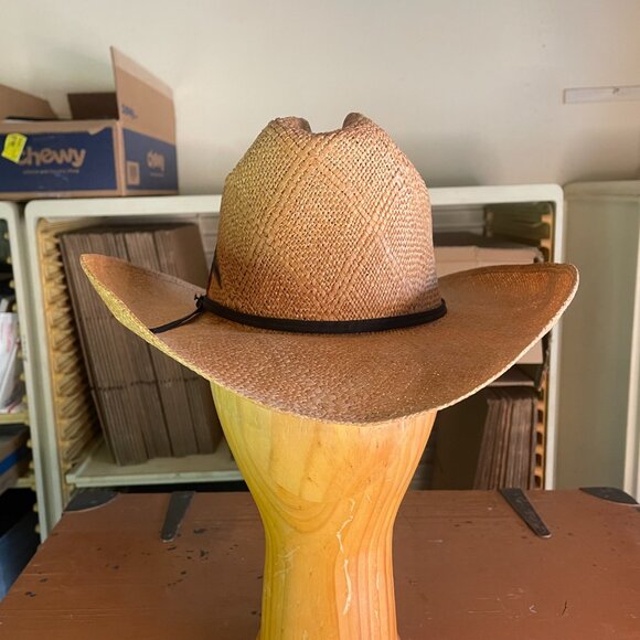 STETSON Size 7 1/4 Palm Straw Tan Orange Western Cowboy Hat - Picture 5 of 11